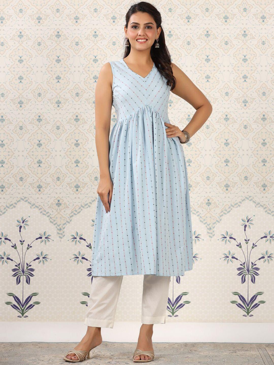 ode by house of pataudi blue geometric printed a-line kurta