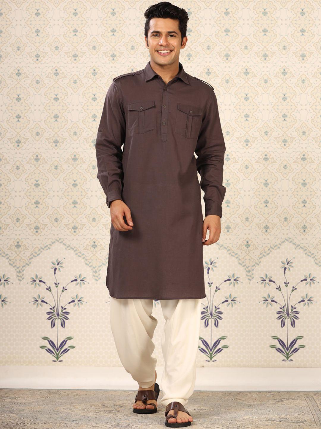 ode by house of pataudi charcoal pure cotton pathani kurta