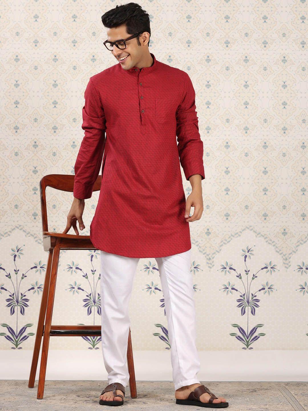 ode by house of pataudi chevron motif printed straight kurta with trousers