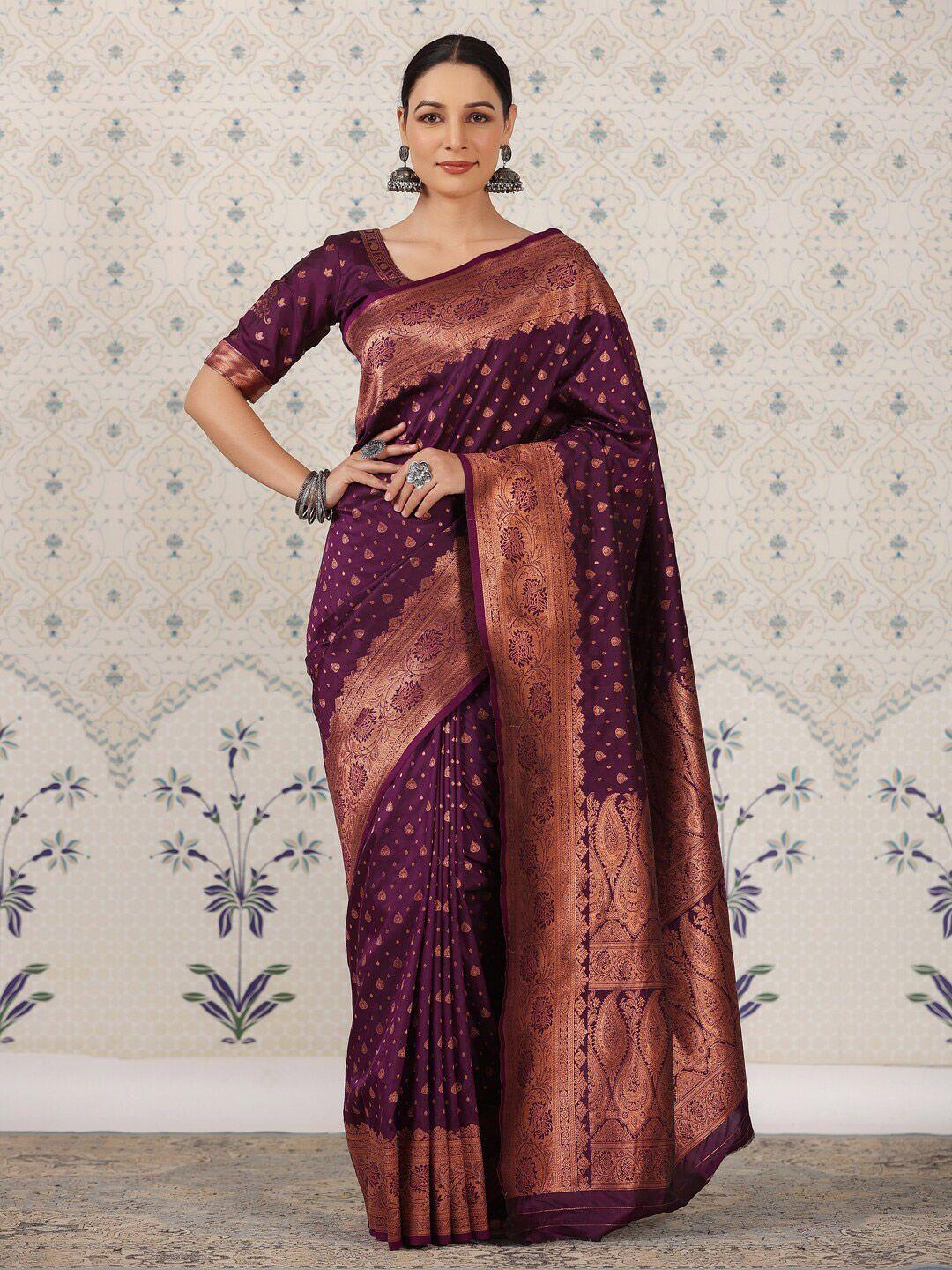 ode by house of pataudi copper-toned ethnic motifs zari pure silk banarasi saree