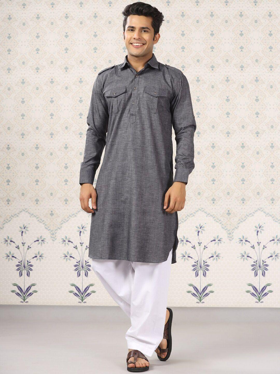 ode by house of pataudi curved hem shirt collar pathani kurta with pyjamas