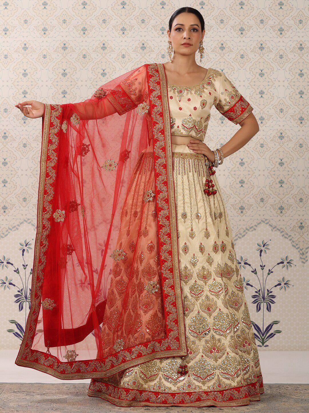 ode by house of pataudi embroidered semi-stitched lehenga & unstitched blouse with dupatta