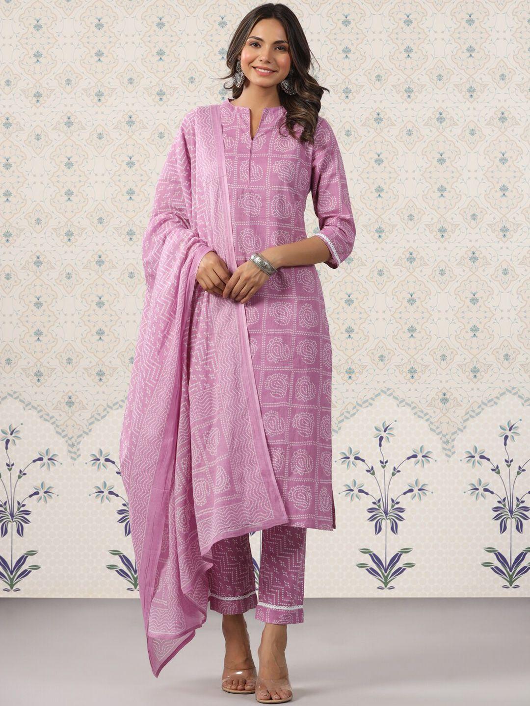 ode by house of pataudi ethnic motifs printed pure cotton kurta with trousers & dupatta