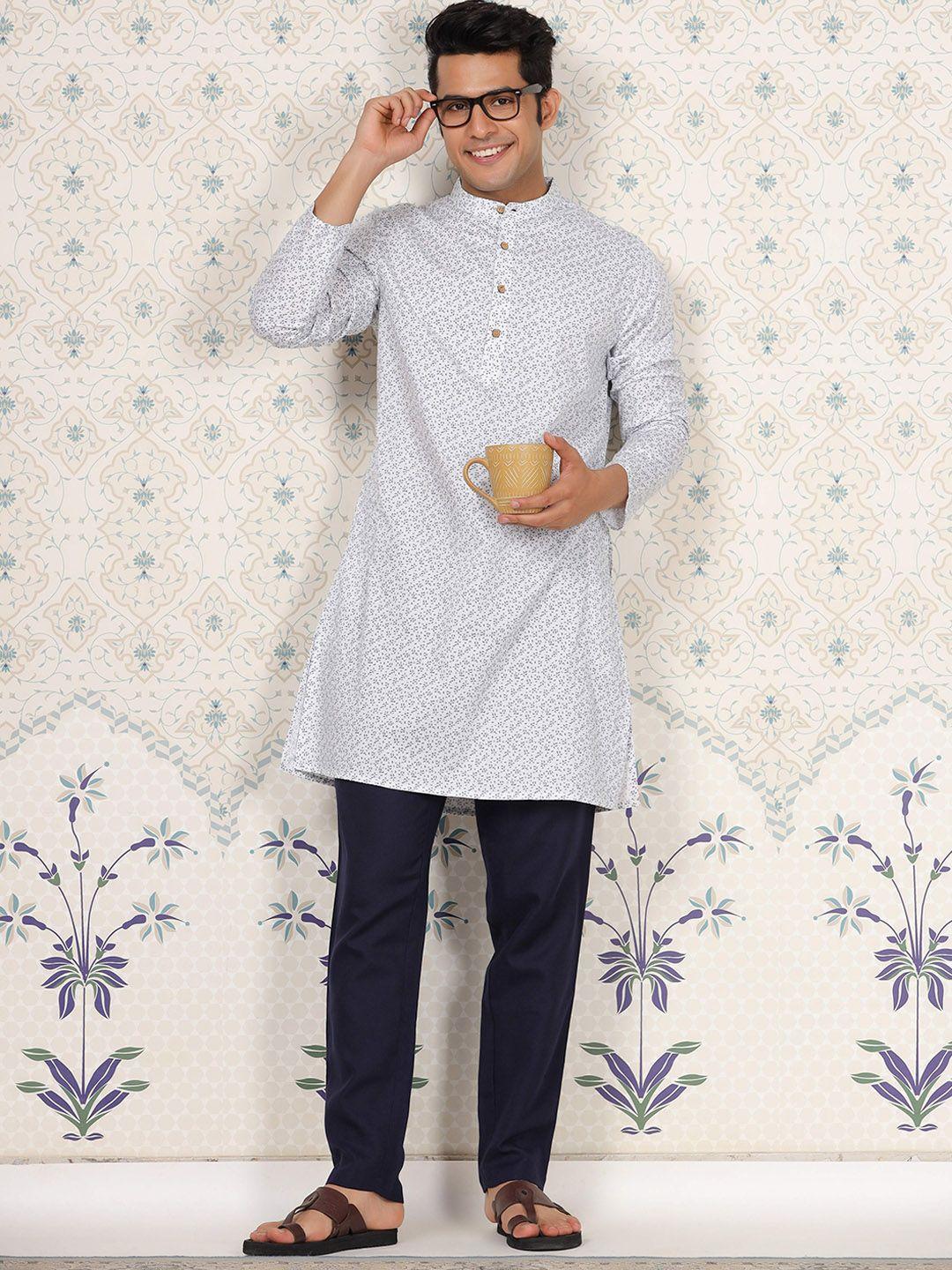ode by house of pataudi ethnic motifs printed pure cotton straight kurta with pyjamas