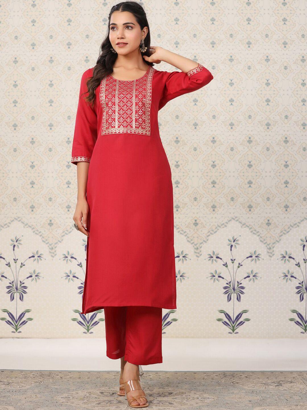 ode by house of pataudi ethnic motifs yoke design sequinned kurta with trousers