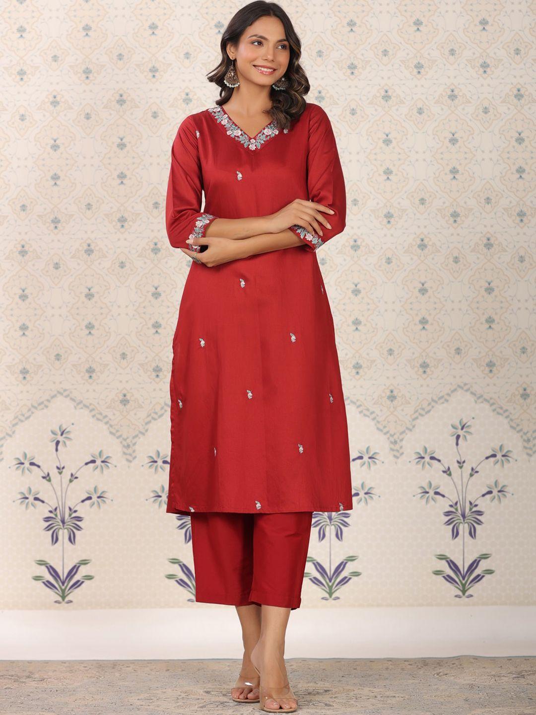 ode by house of pataudi floral embroidered kurta with trousers