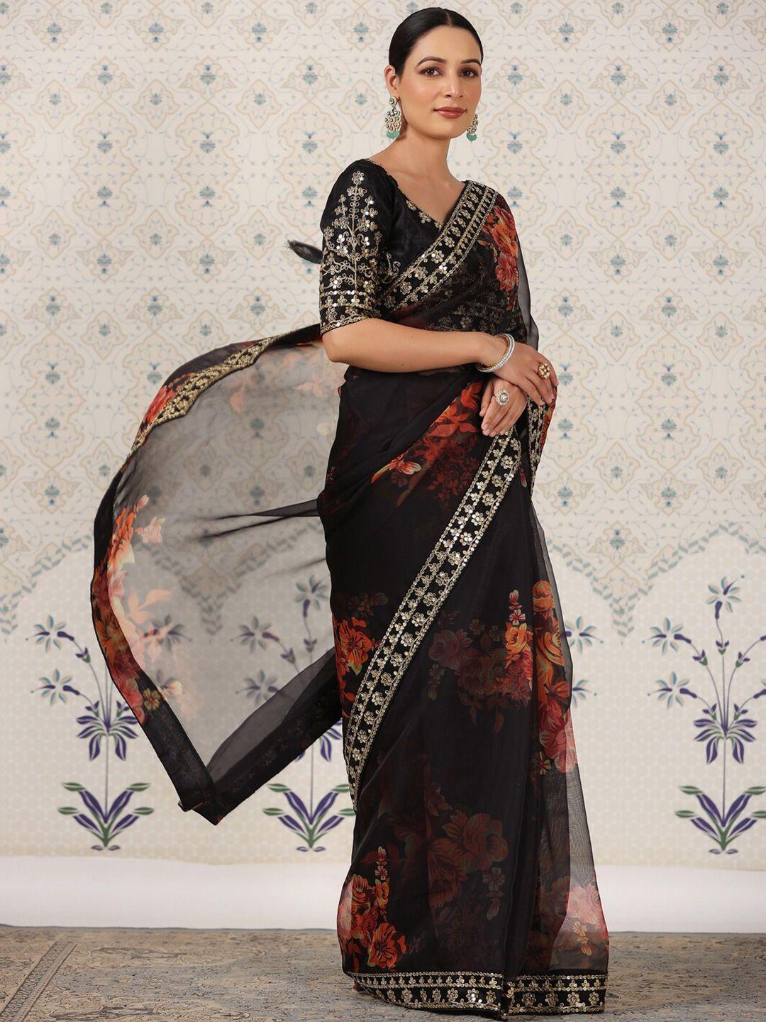 ode by house of pataudi floral embroidered organza saree