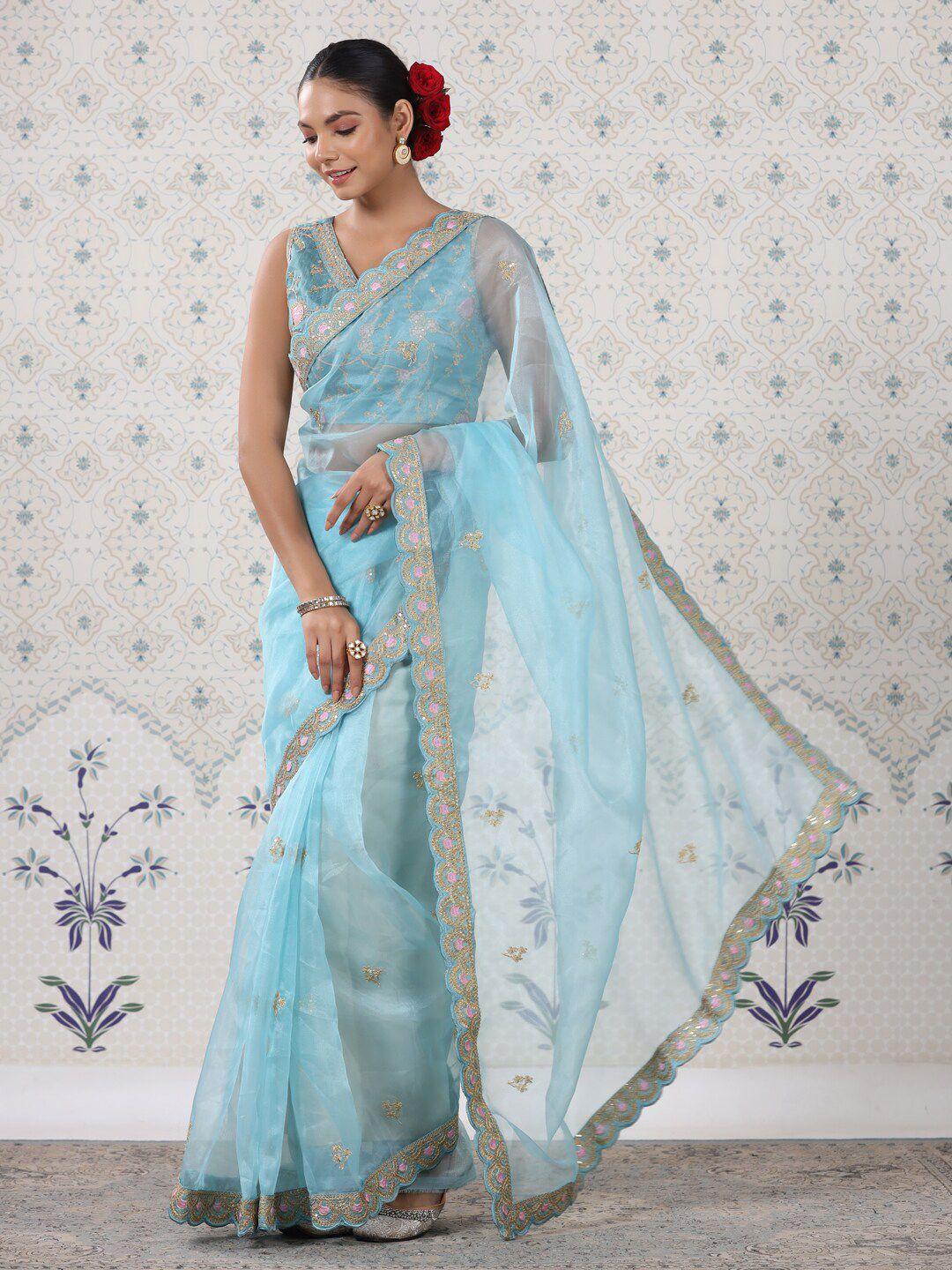 ode by house of pataudi floral embroidered organza saree