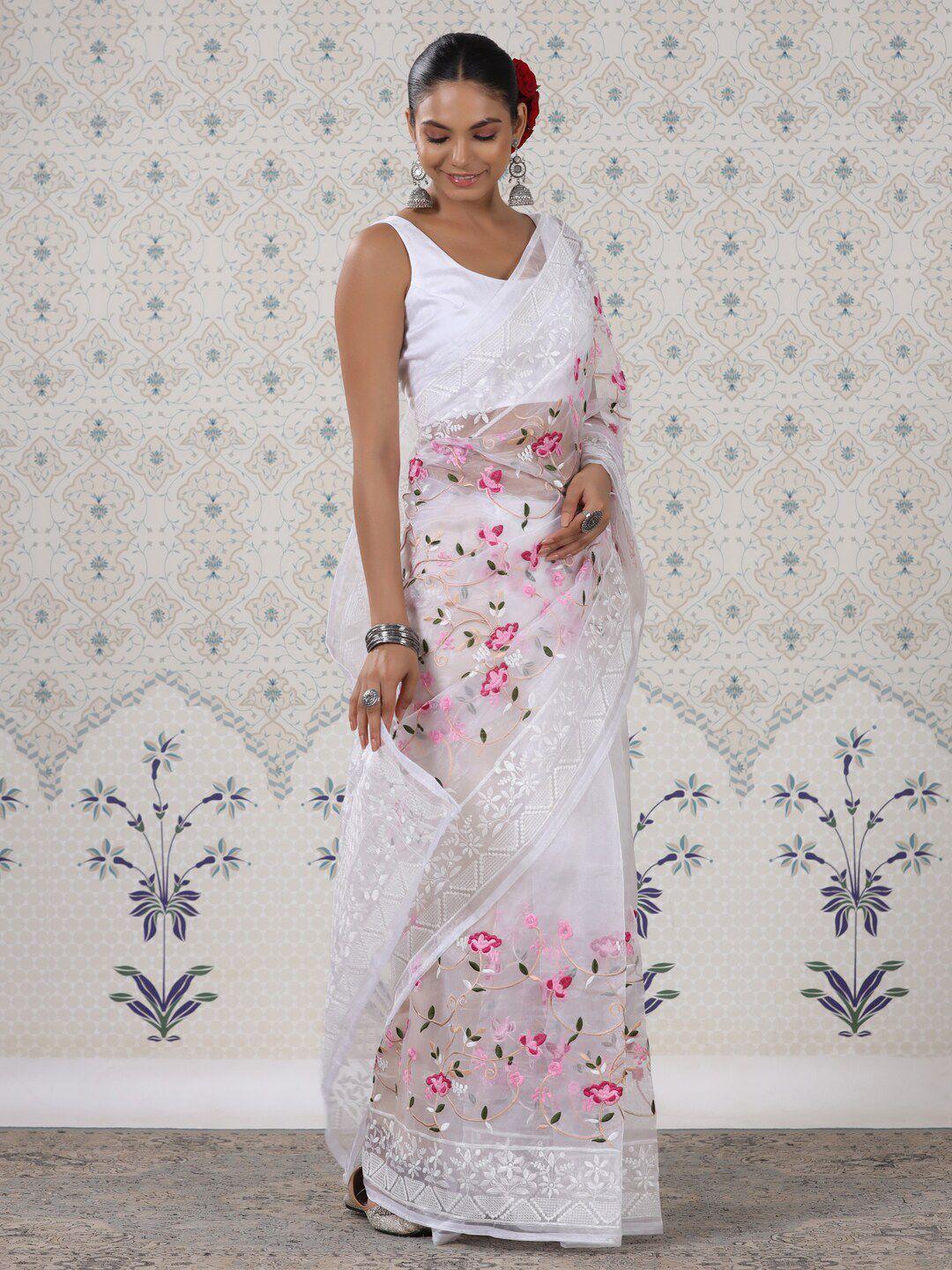 ode by house of pataudi floral embroidered organza saree