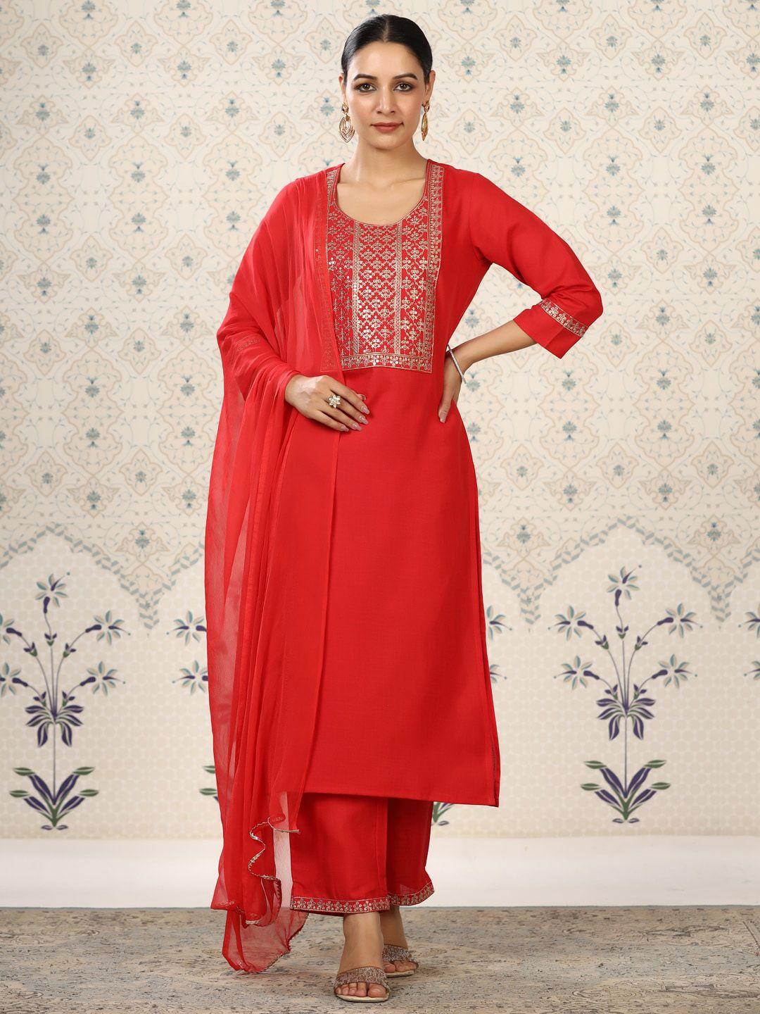 ode by house of pataudi floral embroidered sequinned kurta with trousers & dupatta