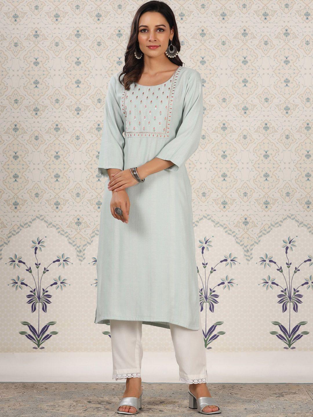 ode by house of pataudi floral embroidered thread work dobby kurta