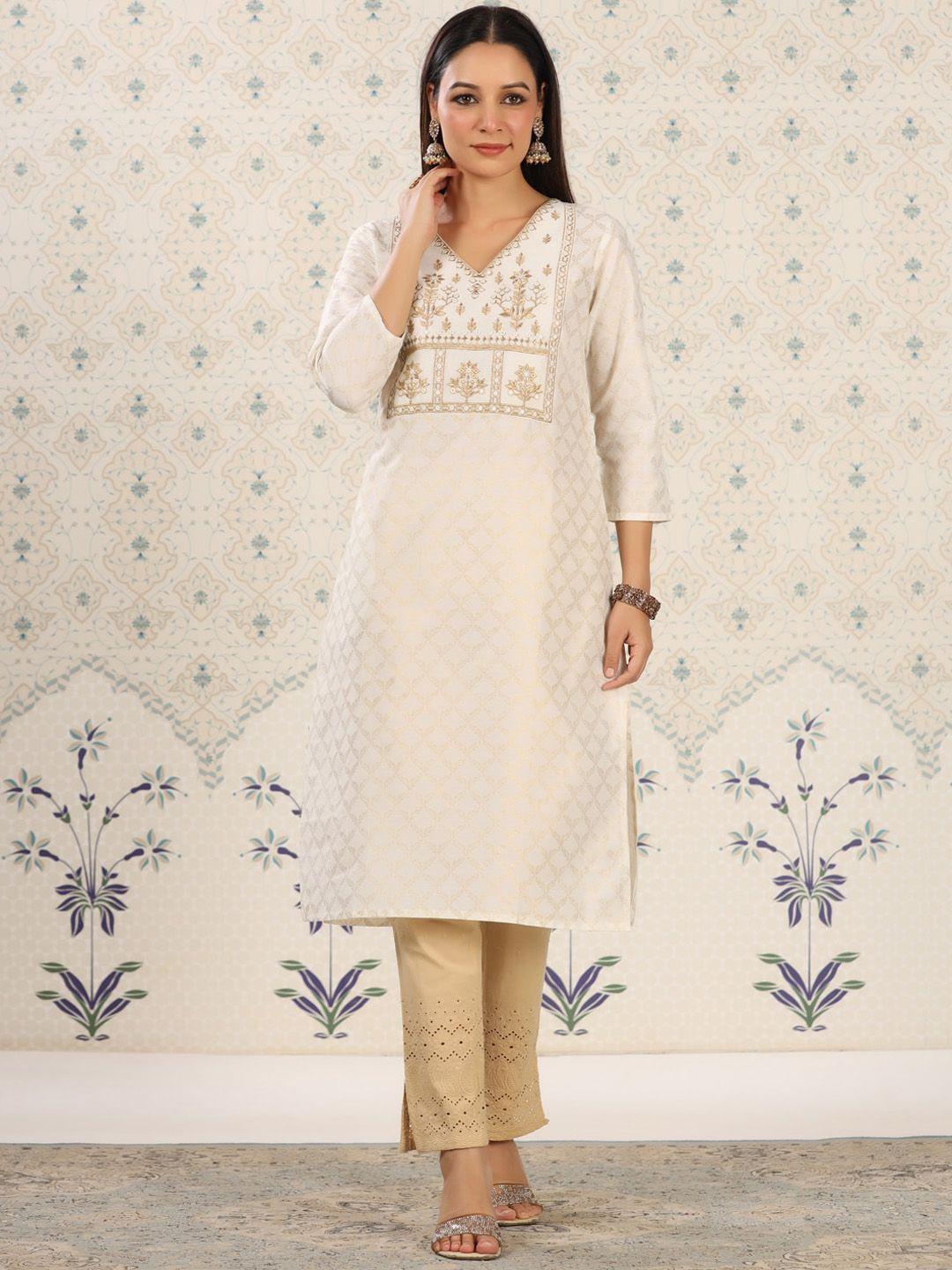 ode by house of pataudi floral embroidered v-neck kurta