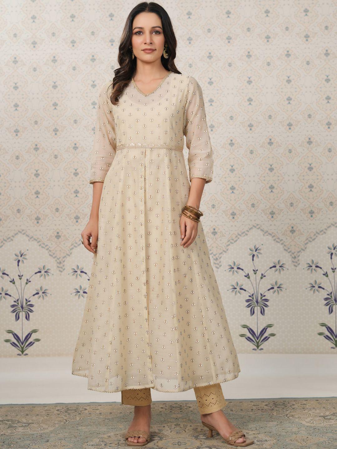 ode by house of pataudi floral printed gotta patti a-line kurta