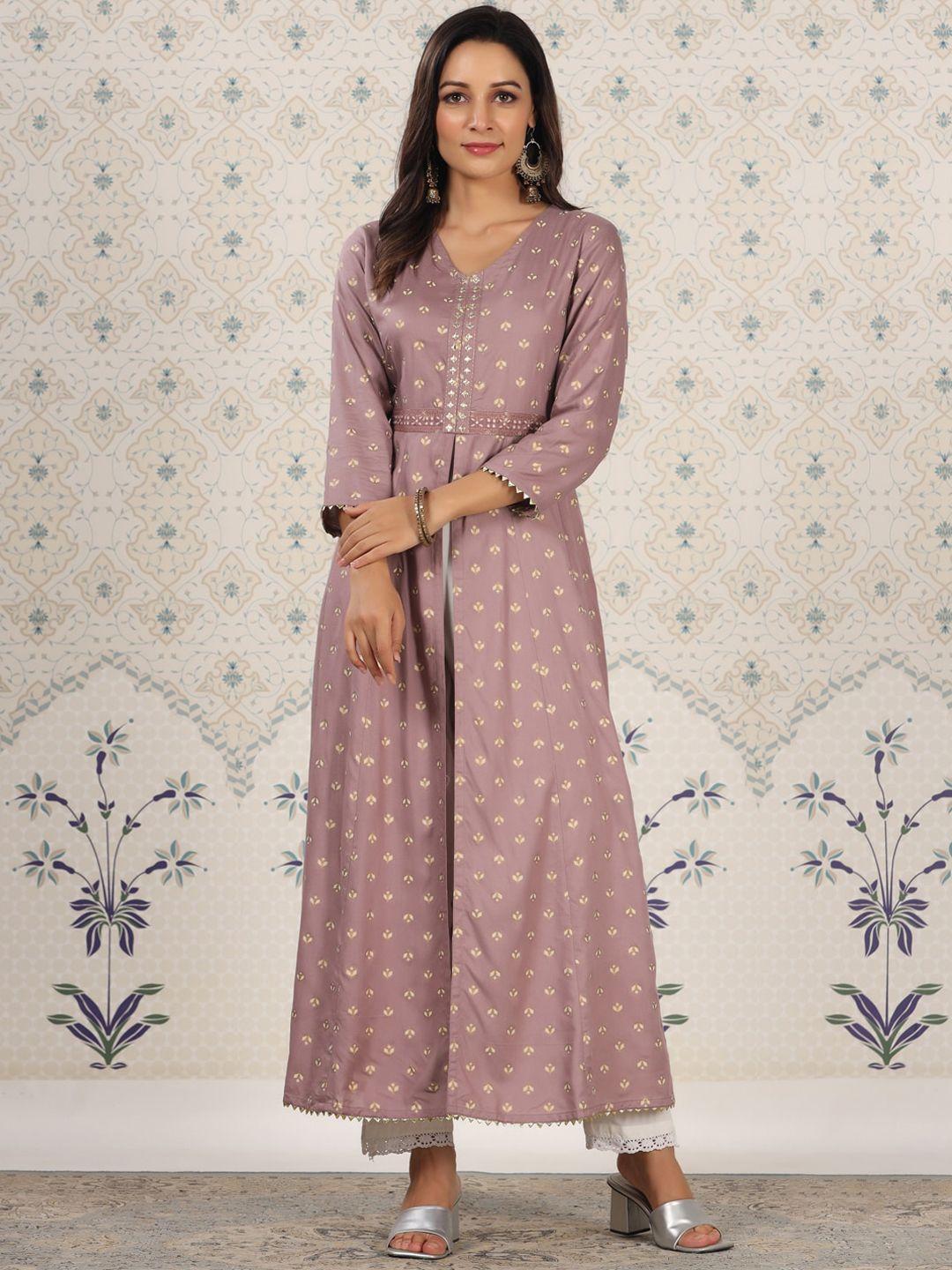 ode by house of pataudi floral printed high slit a-line kurta