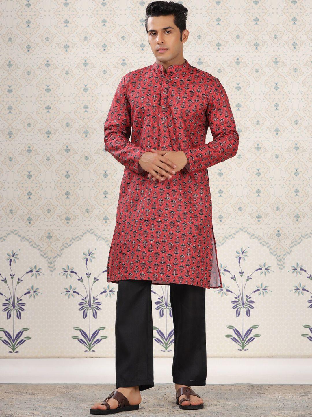 ode by house of pataudi floral printed mandarin collar kurta with trousers