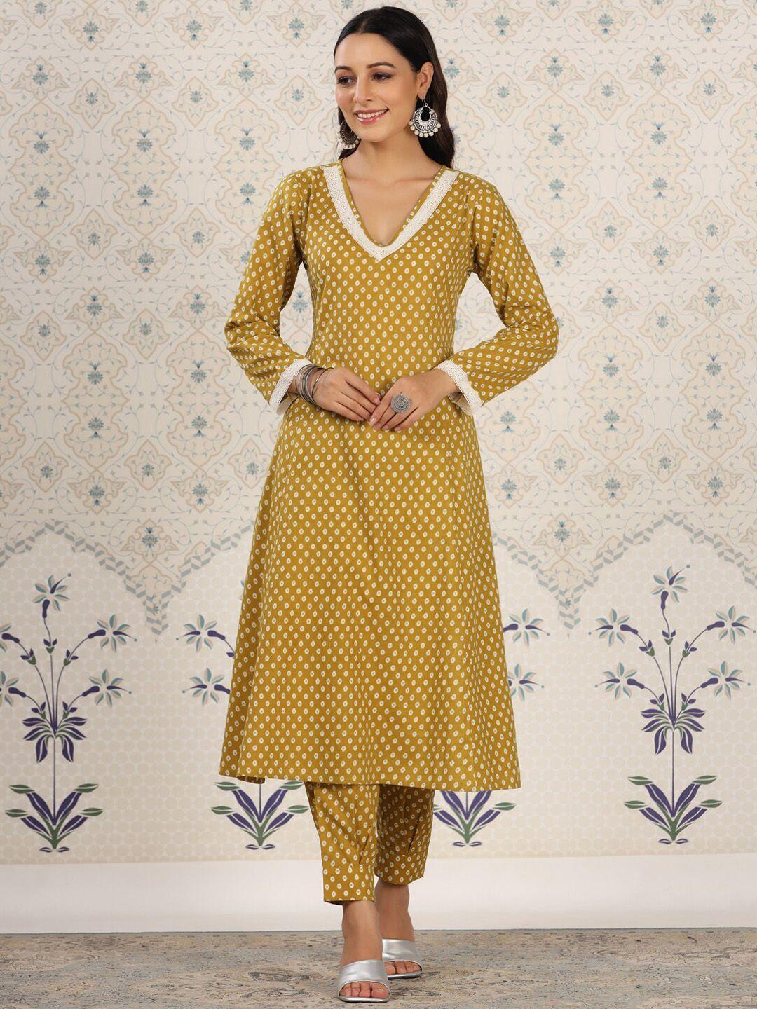 ode by house of pataudi floral printed pure cotton a-line kurta & trousers with dupatta