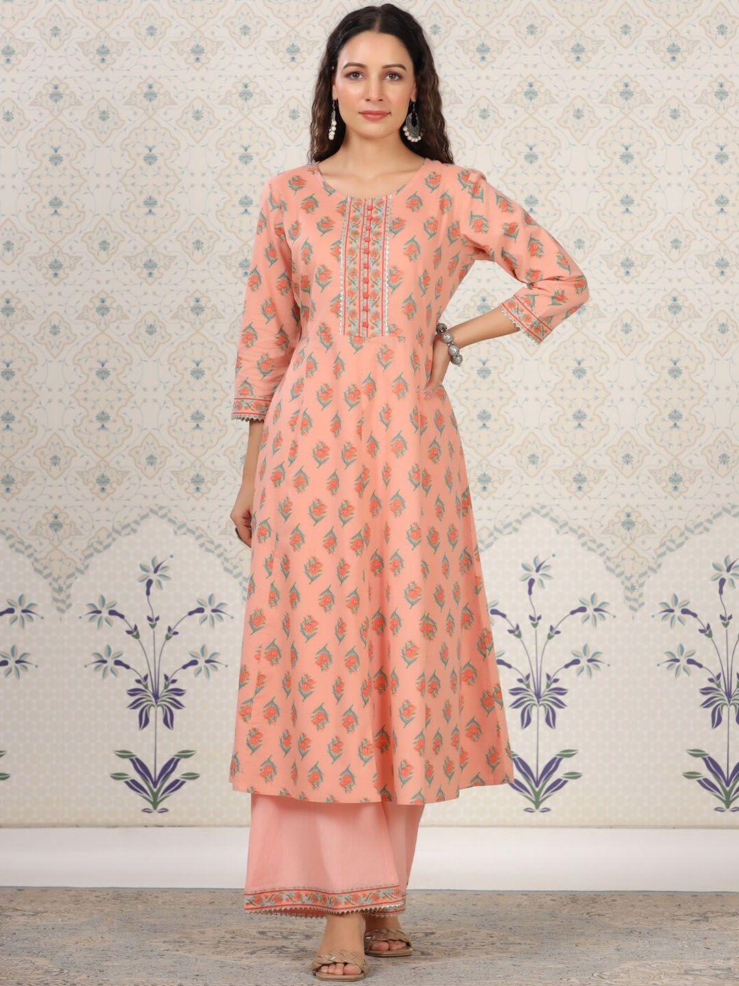 ode by house of pataudi floral printed pure cotton a line kurta with palazzos