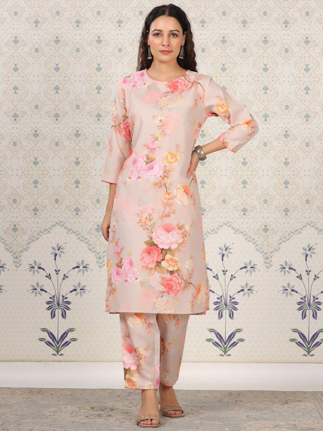 ode by house of pataudi floral printed pure cotton kurta with trousers
