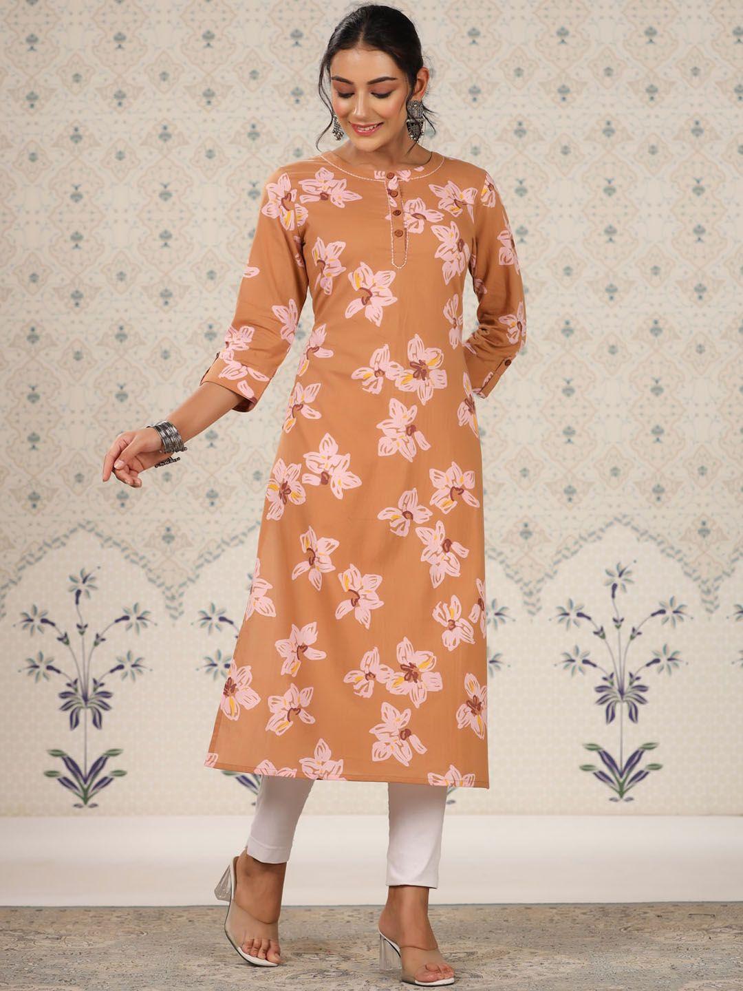 ode by house of pataudi floral printed pure cotton straight kurta