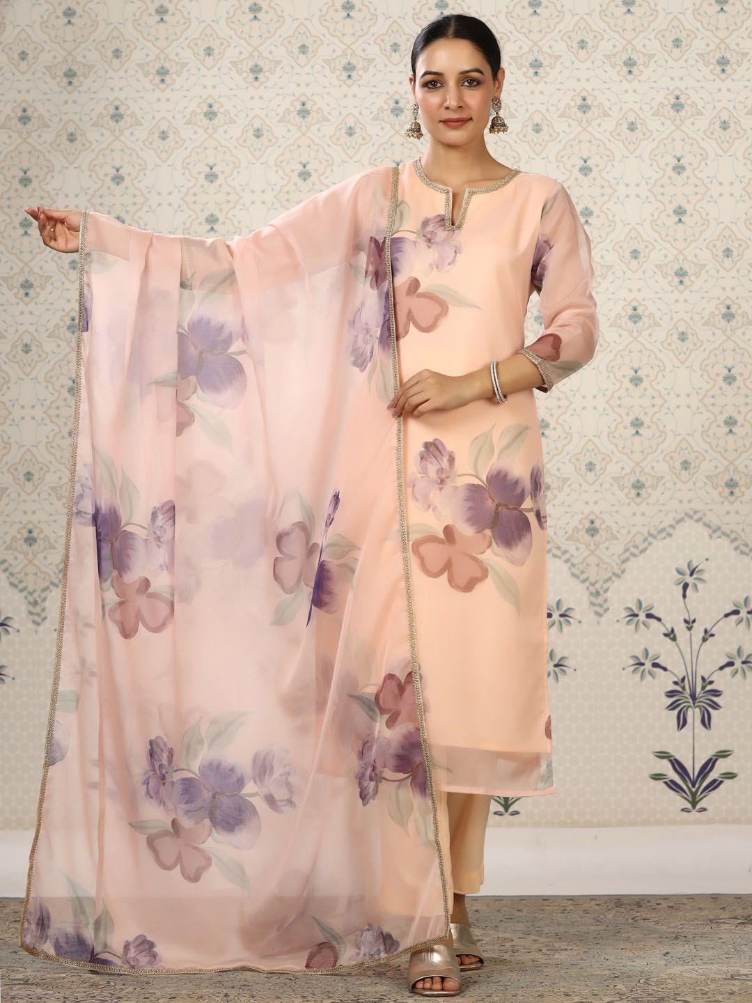 ode by house of pataudi floral printed regular kurta with trousers & dupatta