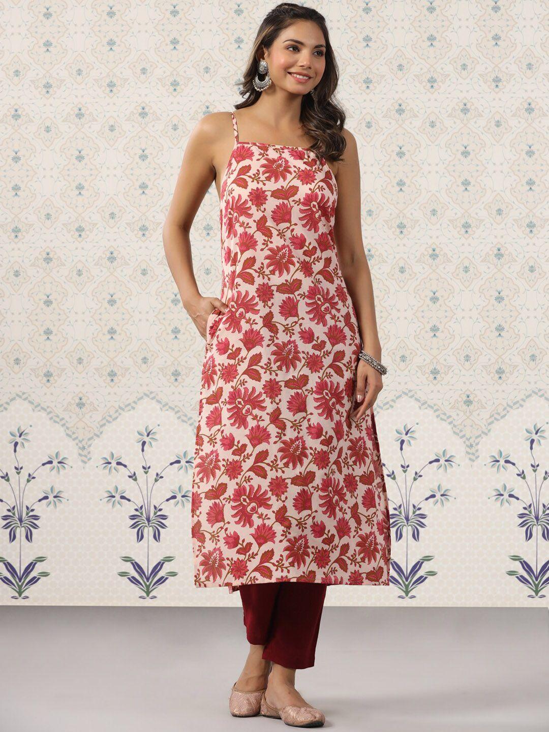 ode by house of pataudi floral printed regular pure cotton kurta with trousers