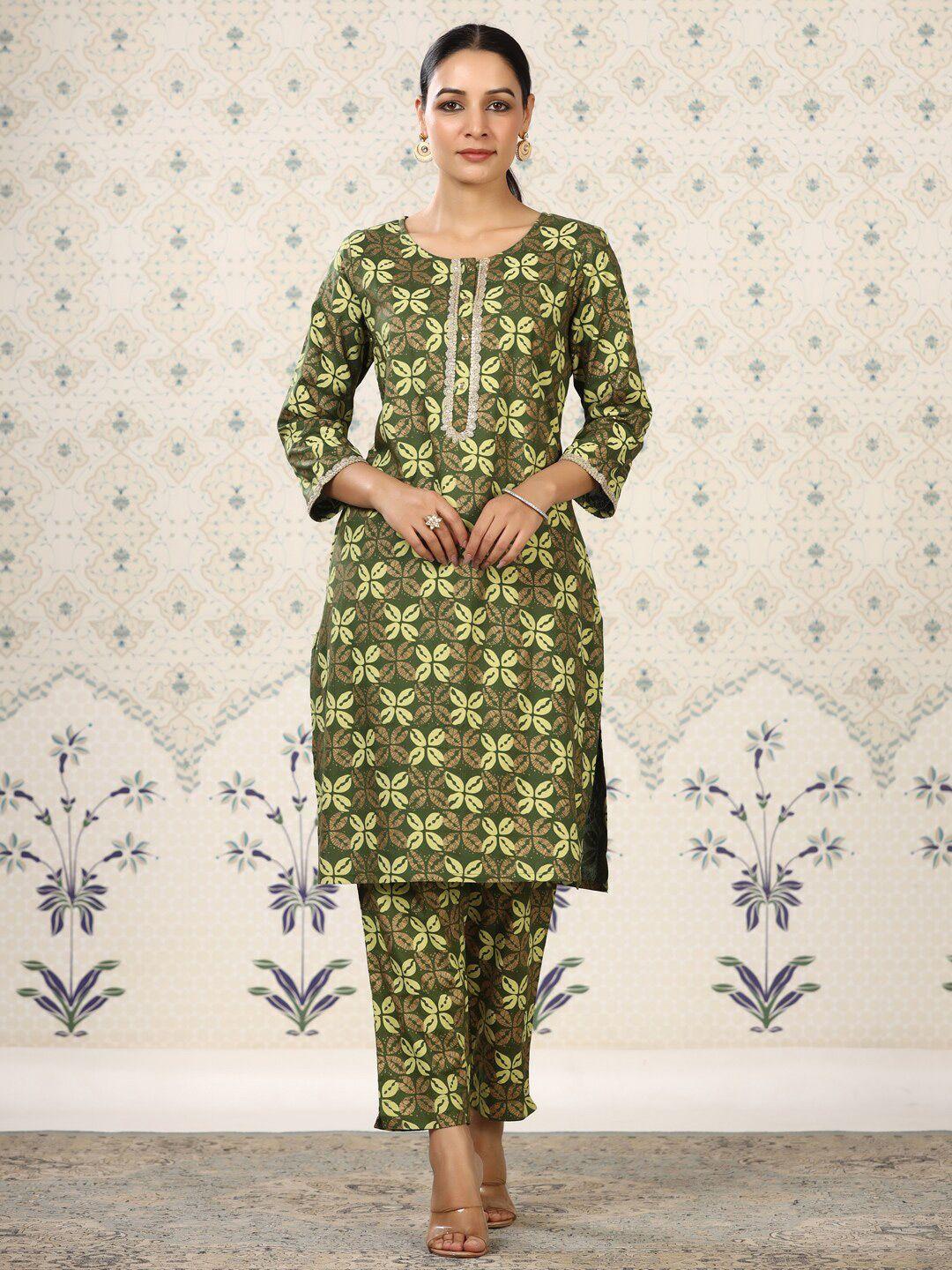 ode by house of pataudi floral printed round neck kurta