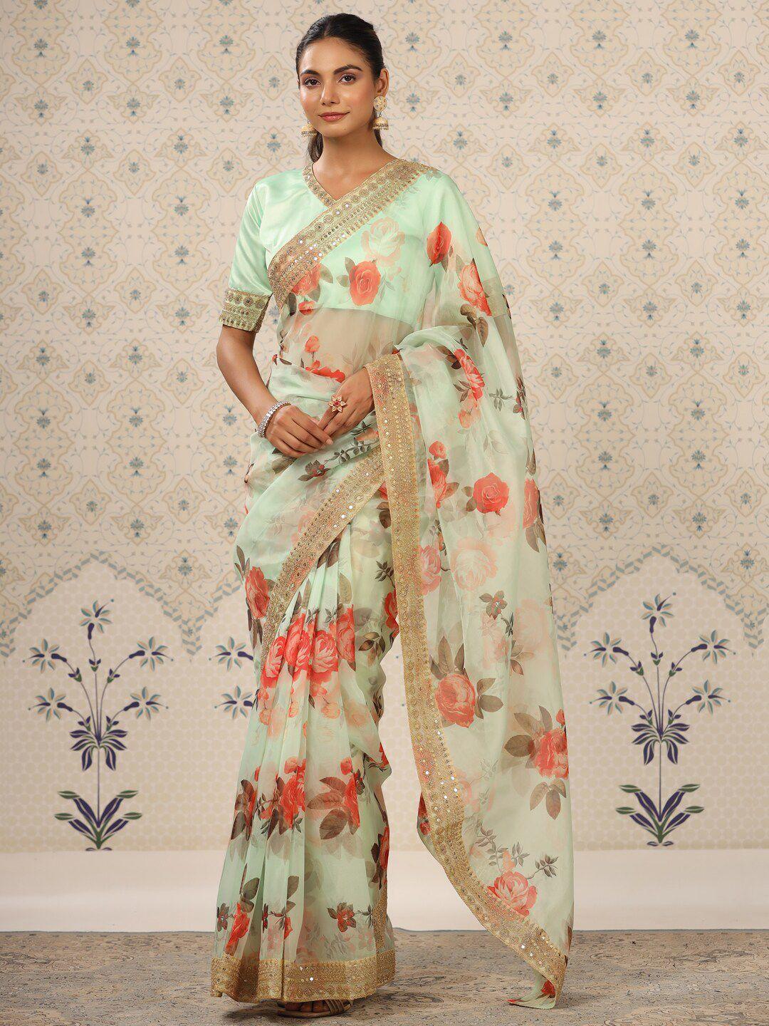 ode by house of pataudi floral printed sequinned organza saree