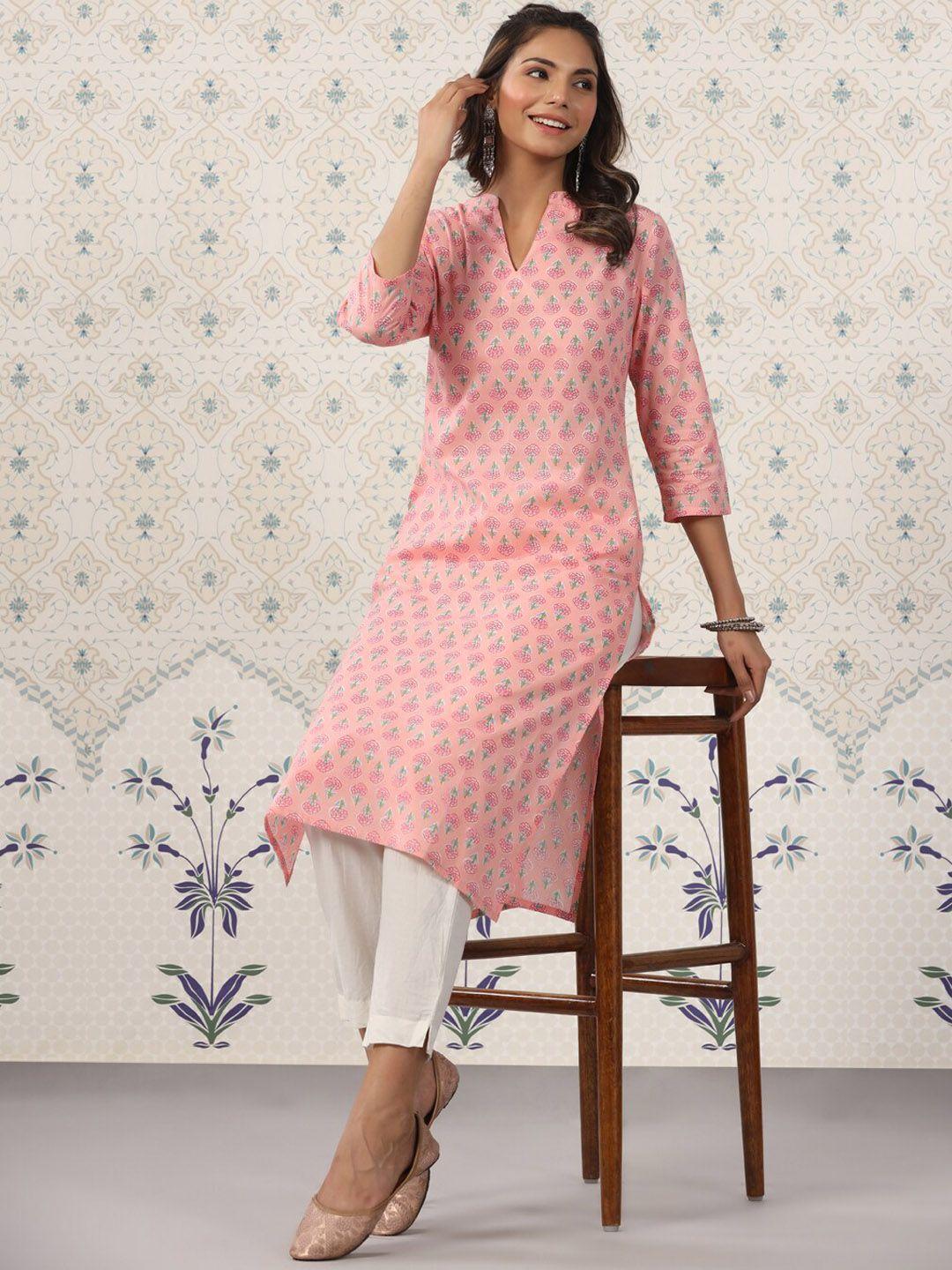 ode by house of pataudi floral printed straight cotton kurta