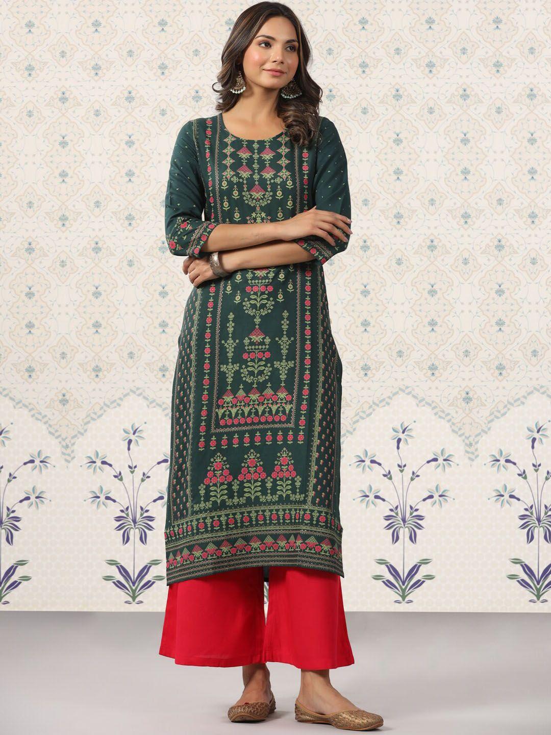 ode by house of pataudi floral printed straight kurta with palazzos