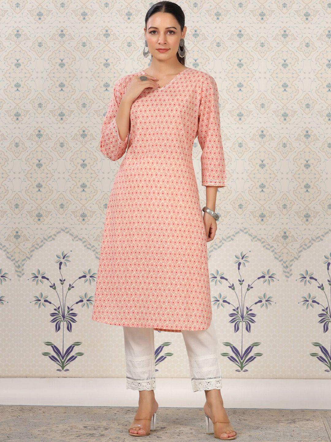 ode by house of pataudi floral printed straight pure cotton kurta