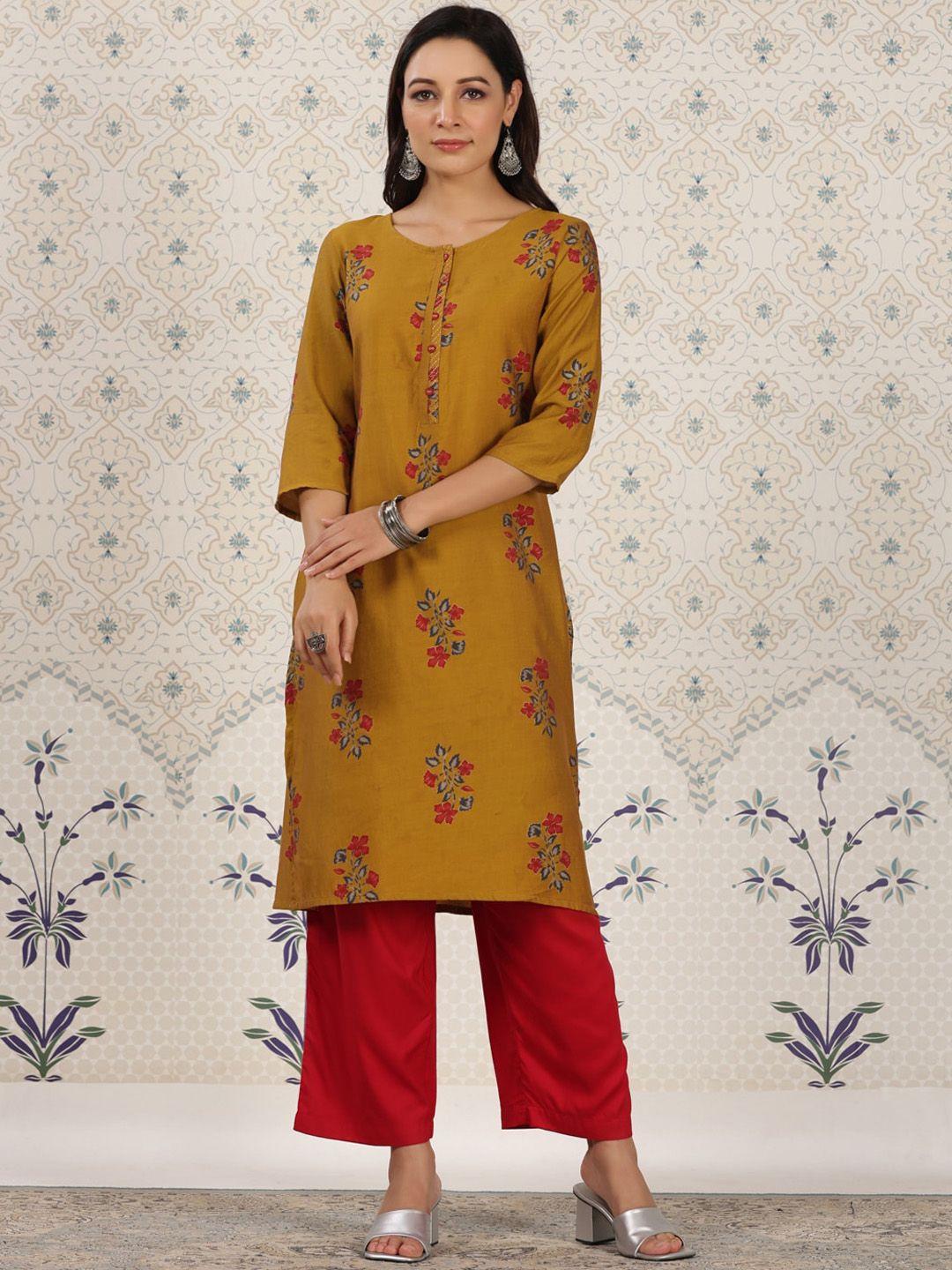 ode by house of pataudi floral printed zari detailed straight kurta