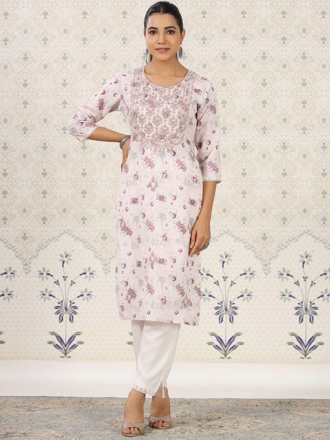 ode by house of pataudi floral yoke design thread work straight kurta