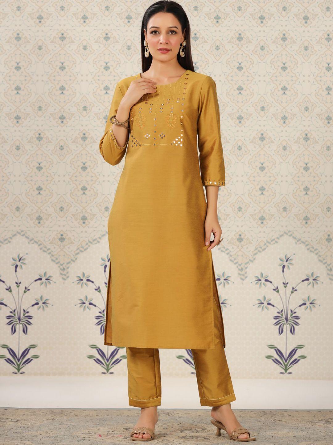 ode by house of pataudi geometric embroidered mirror work kurta with trousers