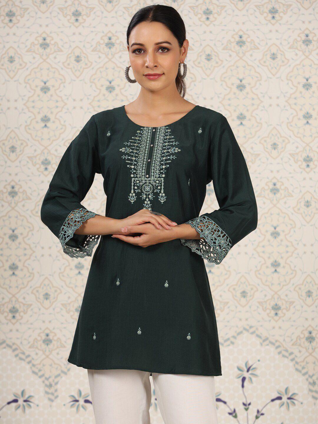 ode by house of pataudi green floral embroidered kurta