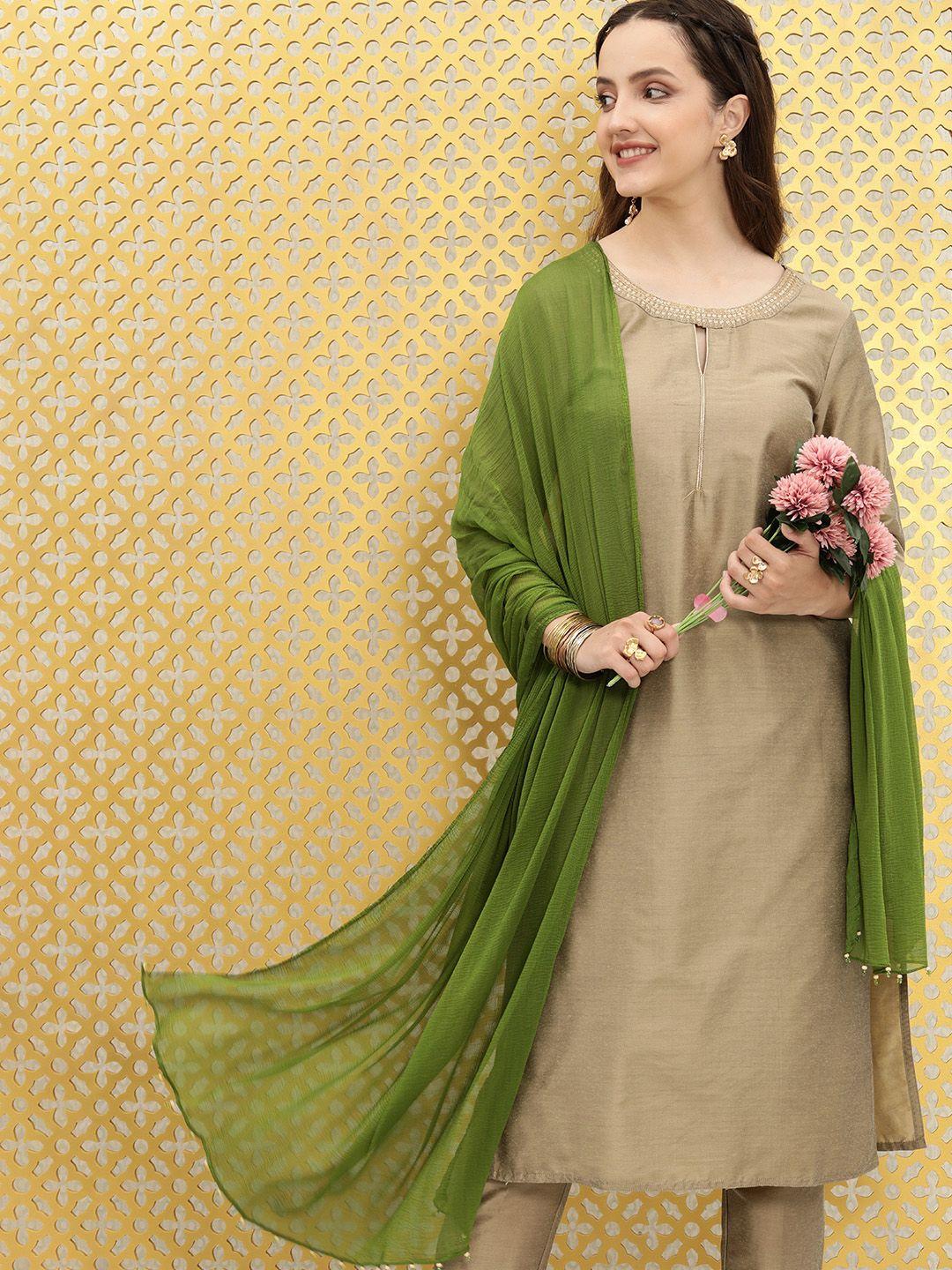 ode by house of pataudi green solid rozana pure cotton dupatta