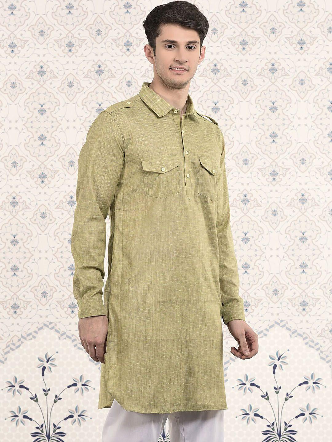 ode by house of pataudi green striped woven design jacquard pathani kurta