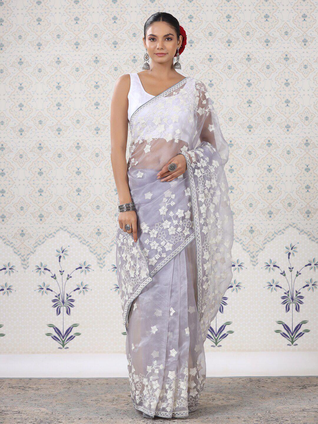 ode by house of pataudi grey floral organza designer saree