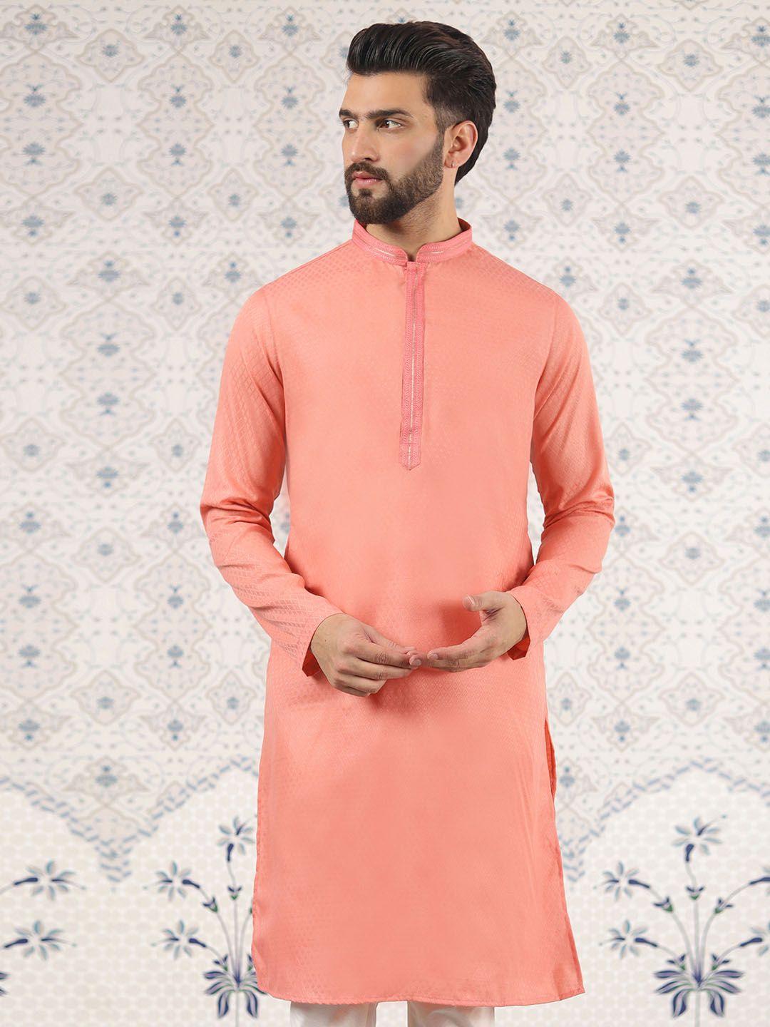 ode by house of pataudi mandarin collar cotton jacqurad straight kurta