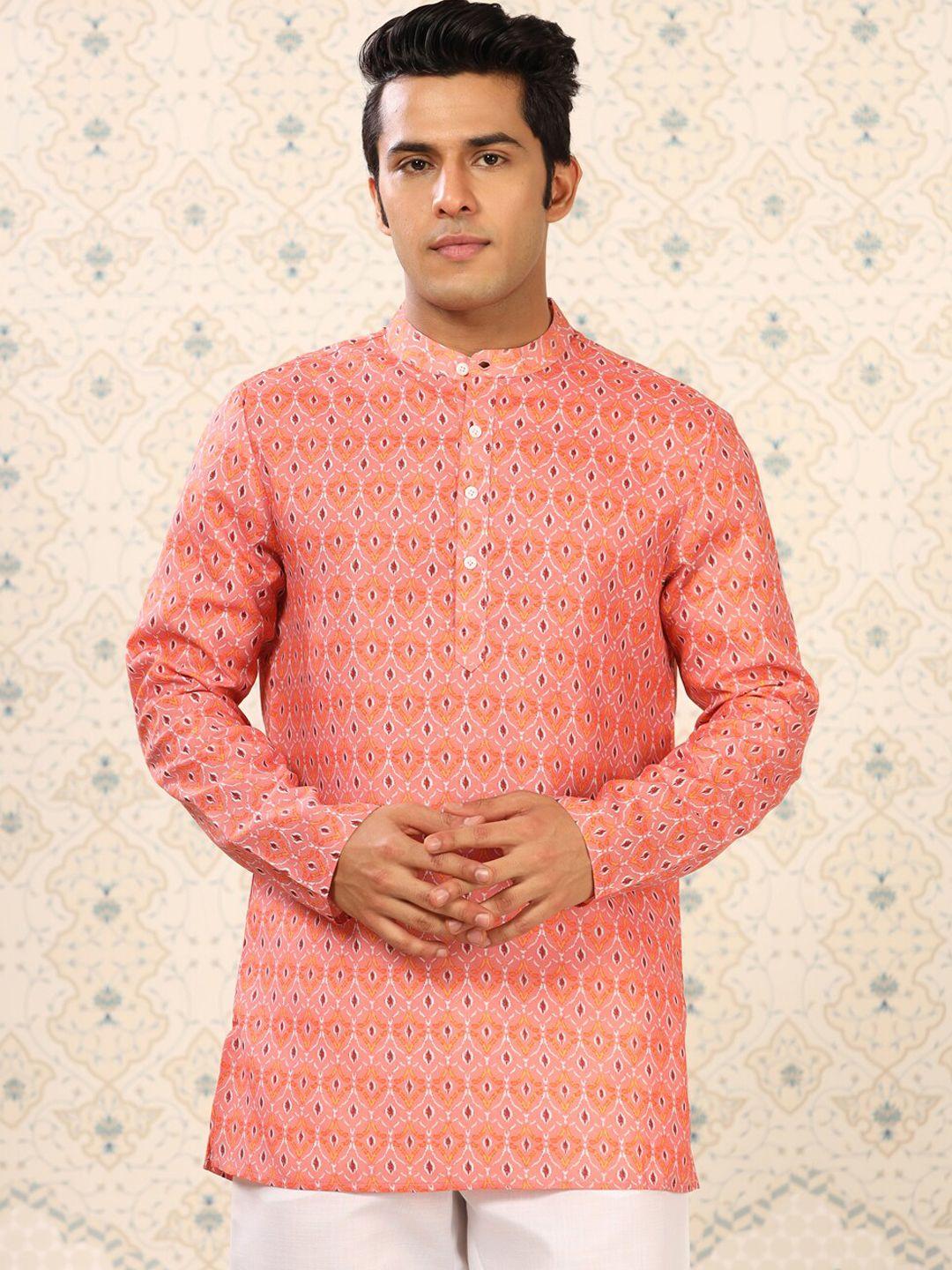 ode by house of pataudi mandarin collar geometric printed kurta