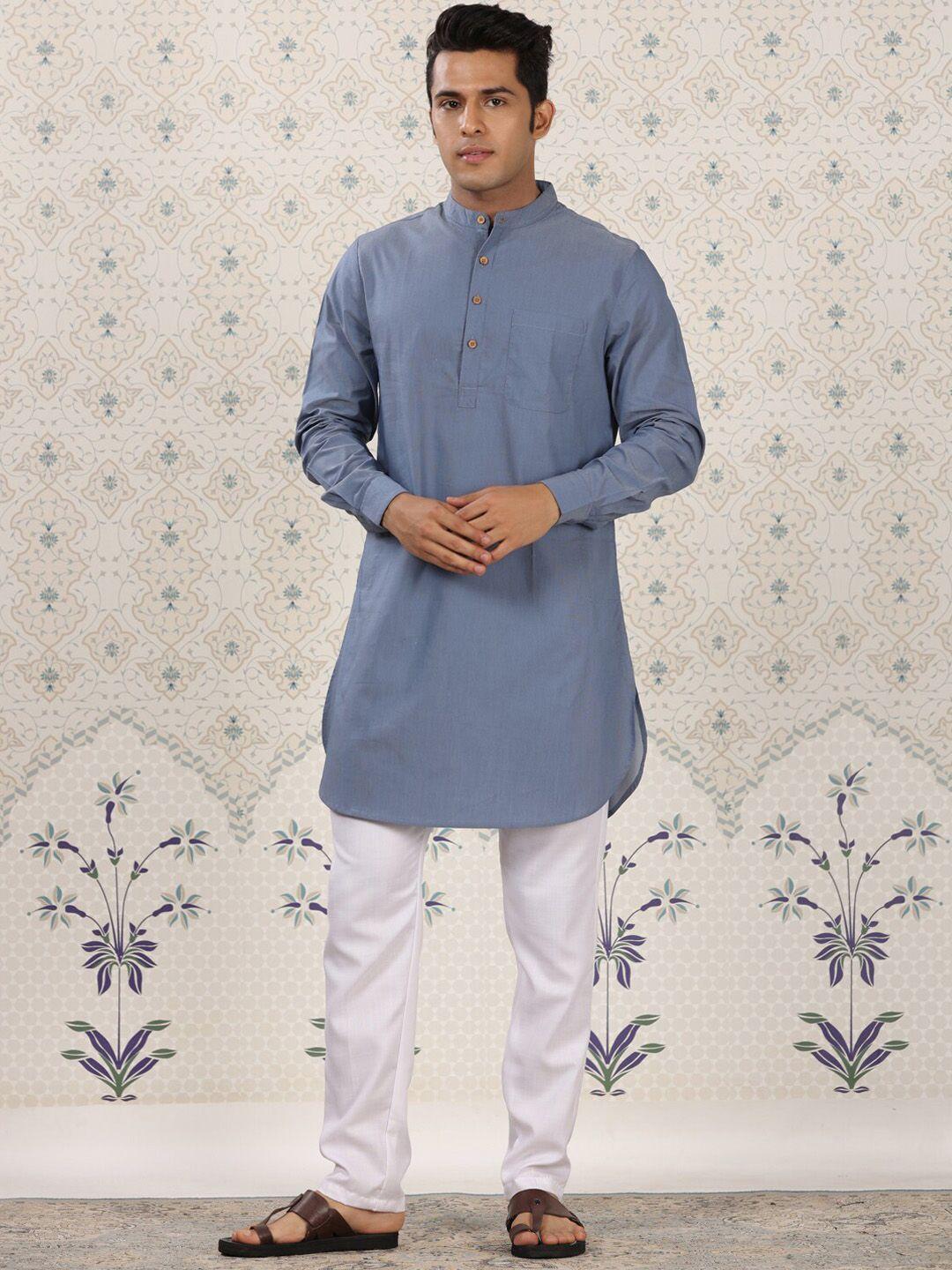 ode by house of pataudi mandarin collar pure cotton kurta