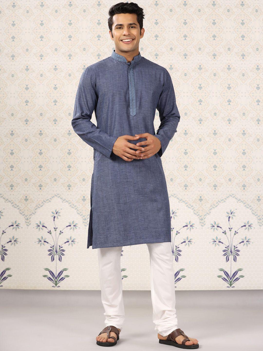 ode by house of pataudi mandarin collar regular kurta with churidar