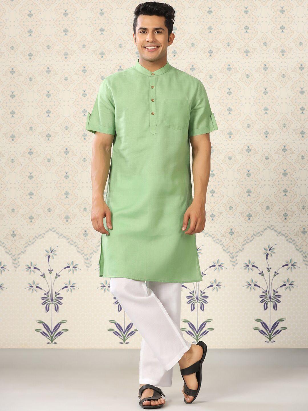 ode by house of pataudi mandarin collar roll up sleeves kurta with pyjamas
