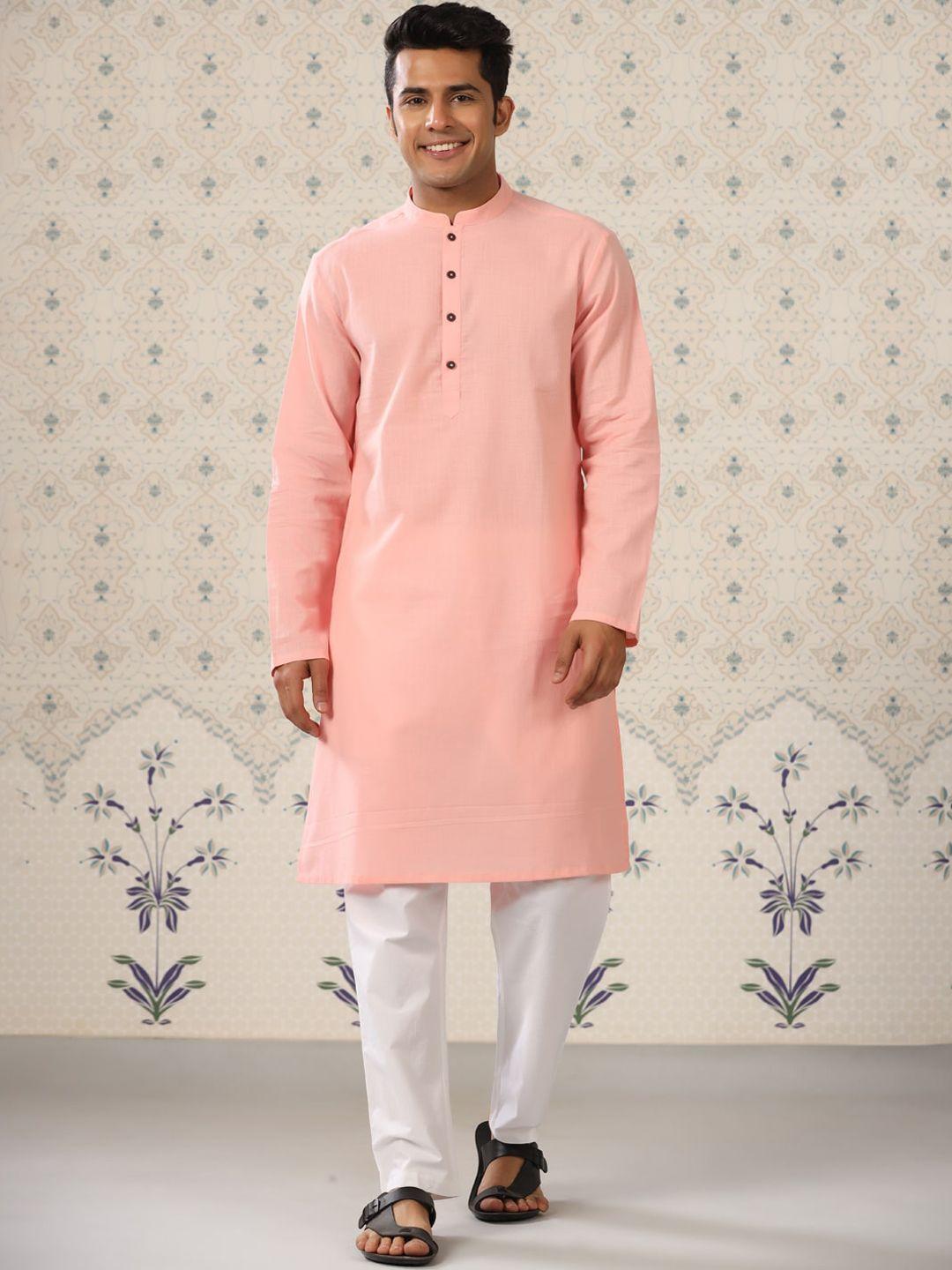 ode by house of pataudi mandarin collar straight cotton kurta