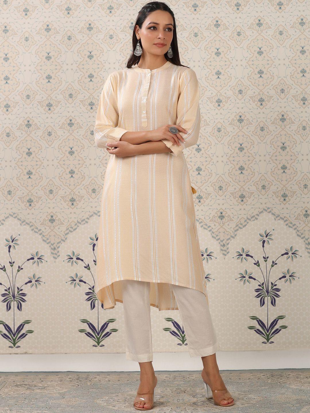 ode by house of pataudi mandarin collar striped a-line kurta