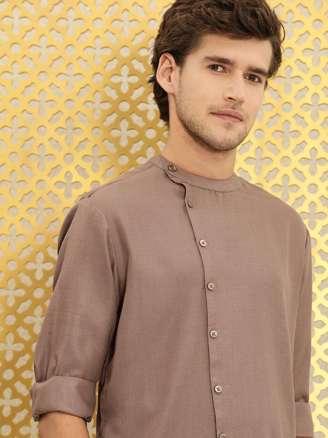 ode by house of pataudi men brown solid angrakha rozana kurta