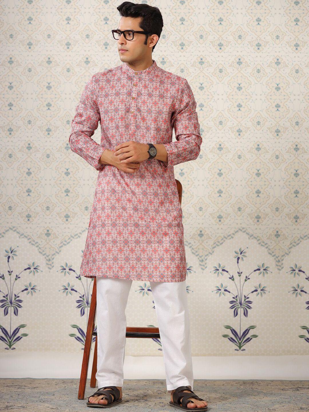 ode by house of pataudi men ethnic motifs printed straight kurta