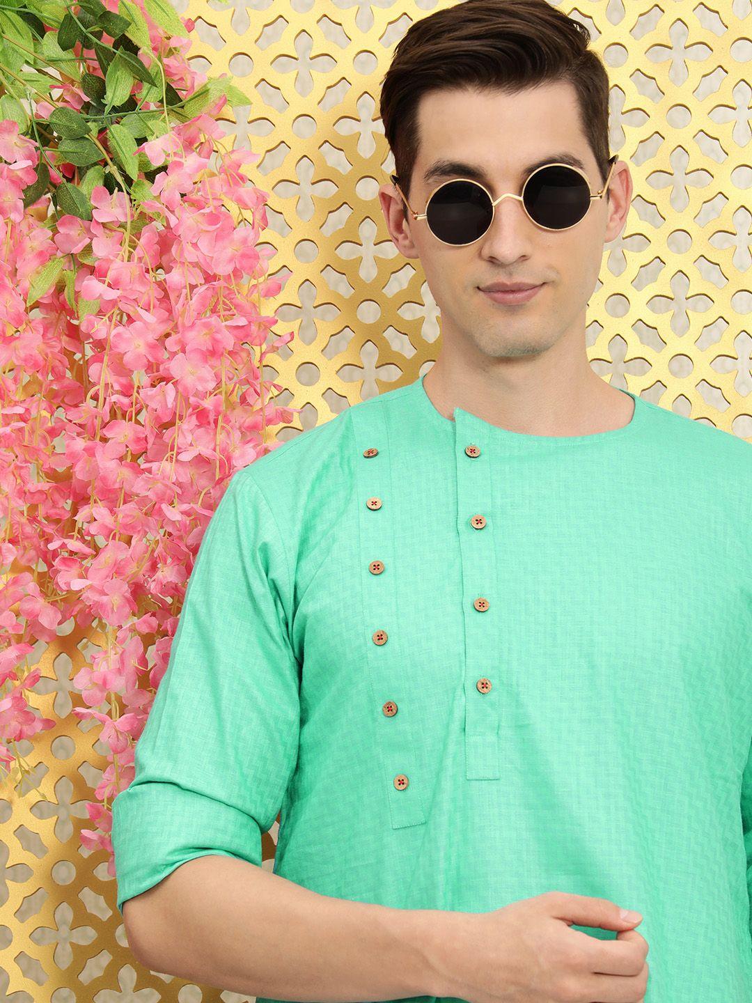 ode by house of pataudi men green kurta with pyjamas