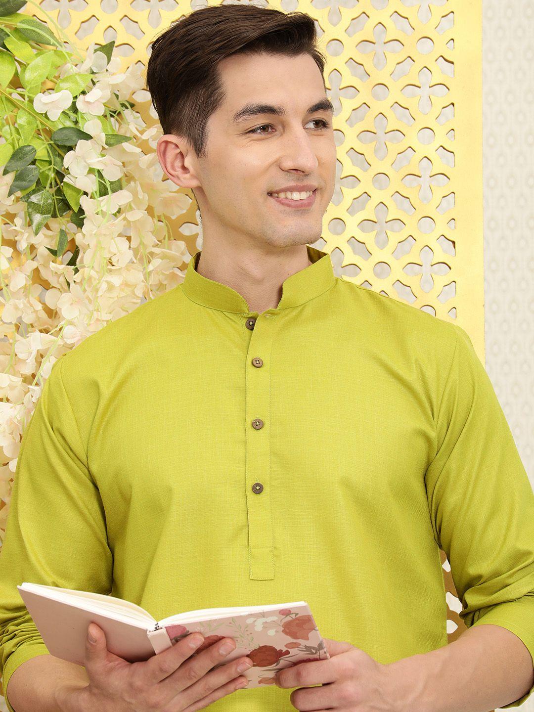 ode by house of pataudi men green kurta with pyjamas