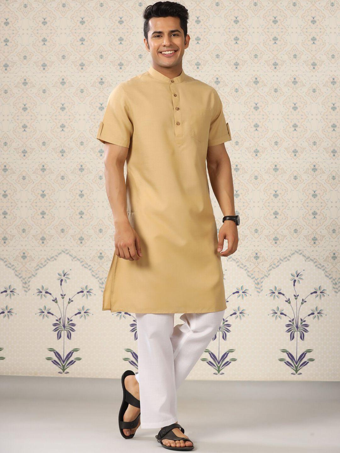ode by house of pataudi men mandarin collar kurta with pyjamas