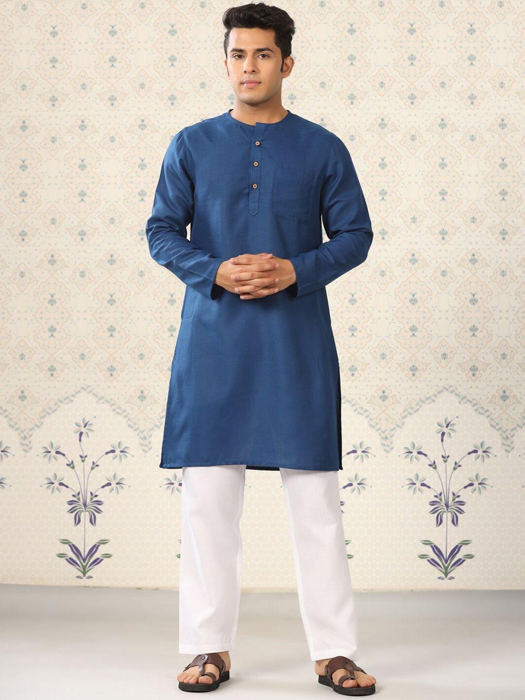 ode by house of pataudi men mandarin collar kurta with pyjamas